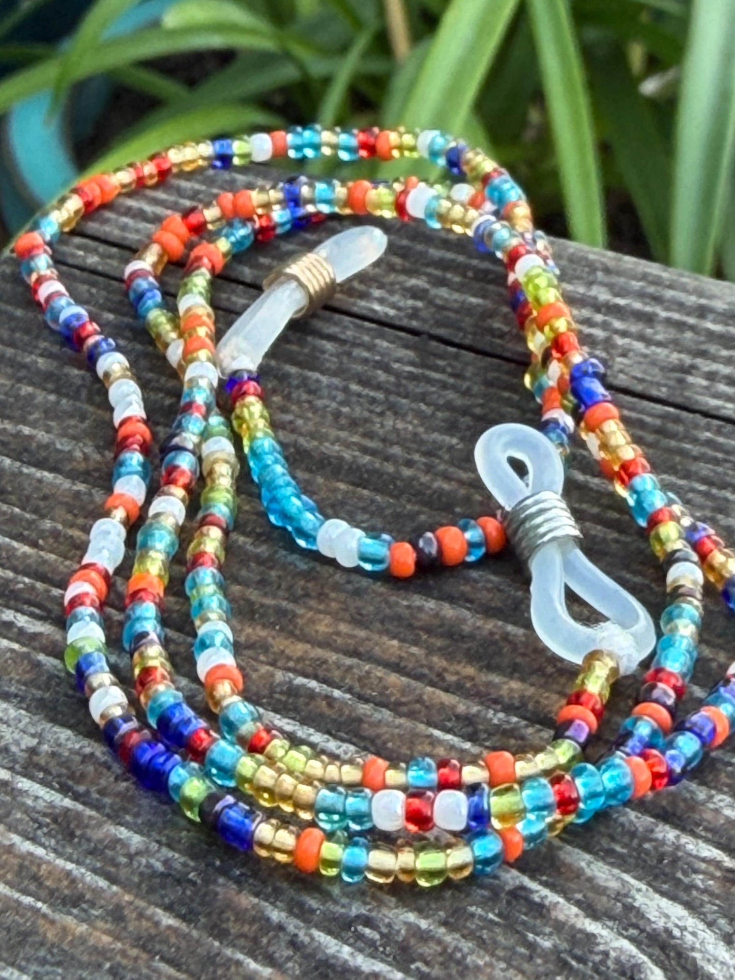 Recycled glasses chain, funky glasses holder, eco friendly glasses chain, ethical jewellery, rainbow glasses chain, boho recycled jewellery