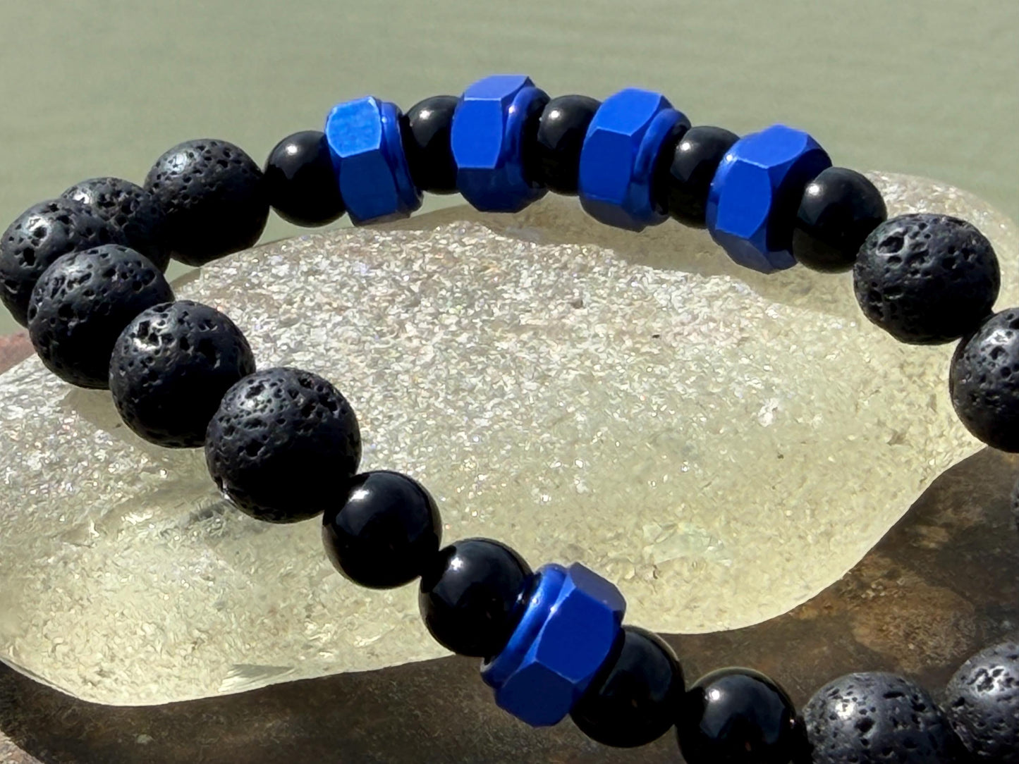Nuts NO Bolts bracelet. Novelty gift for him. Bracelet for a man. Black bracelet made from nuts, lava and onyx. Gifts for men. Male bracelet