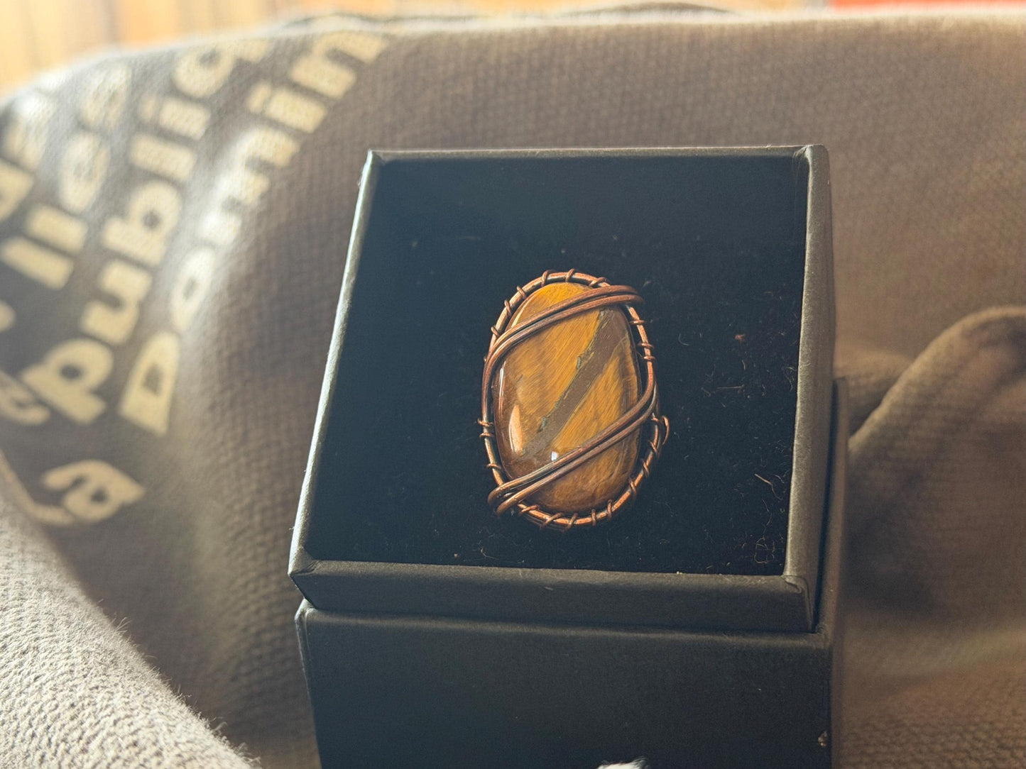 Ethically sourced tigers eye ring. Unique gift for him or her. ehical jewellery, large handmade ring, boho ring. Eco friendly jewellery.