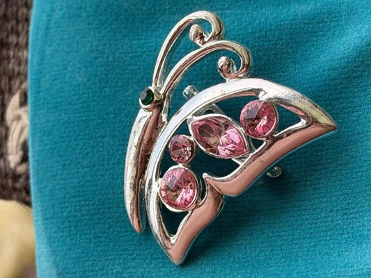 Pink butterfly brooch, vintage brooch, vintage jewellery, retro jewellery, eco friendly gift for her, ethical jewellery, butterfly jewellery