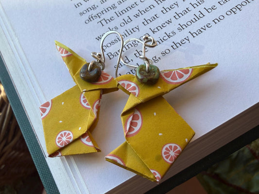 Rabbit origami earrings on recycled sterling silver. Eco friendly jewellery. Rabbit earrings. Handmade rabbit jewellery. Rabbits on silver