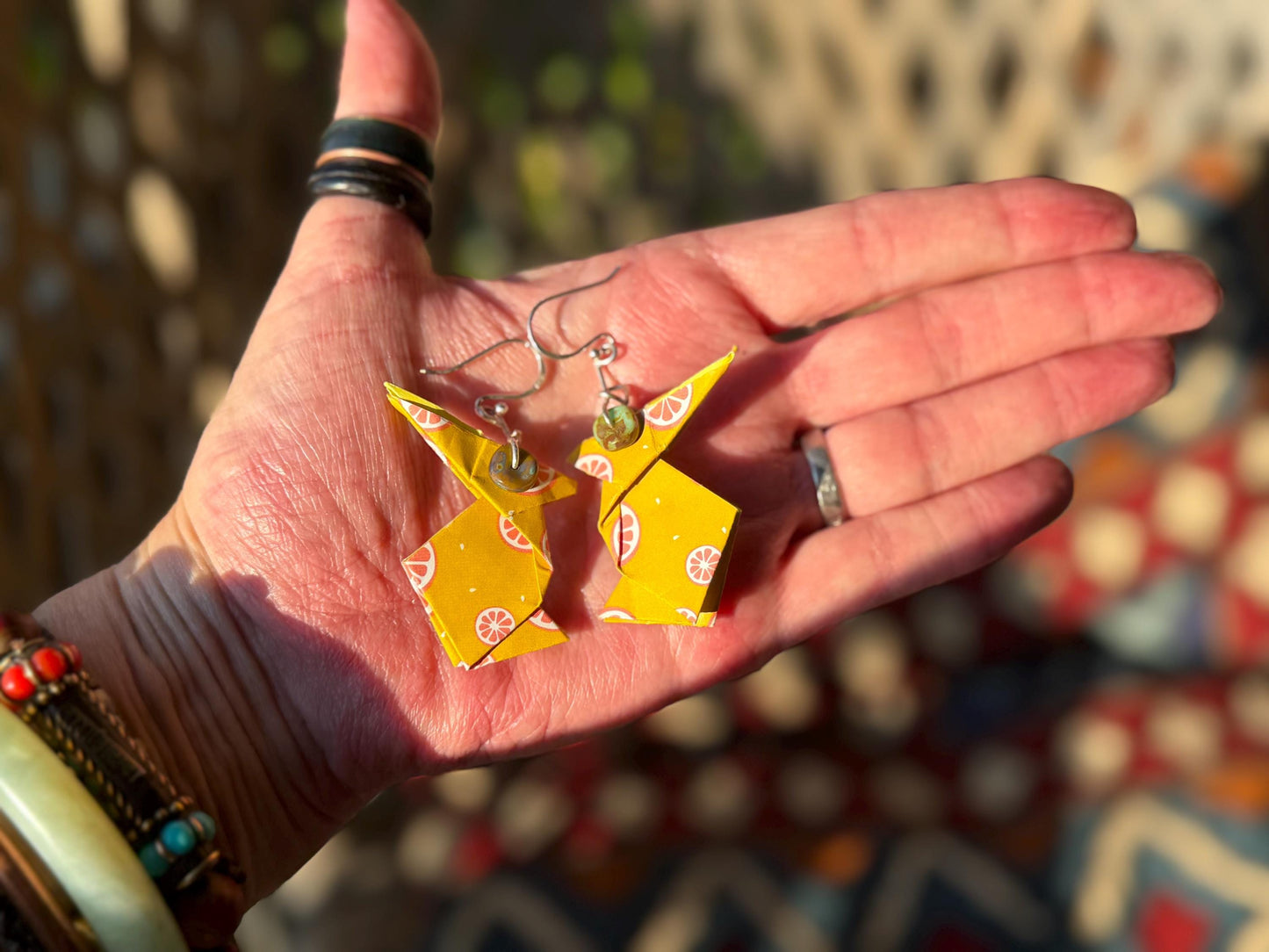 Rabbit origami earrings on recycled sterling silver. Eco friendly jewellery. Rabbit earrings. Handmade rabbit jewellery. Rabbits on silver