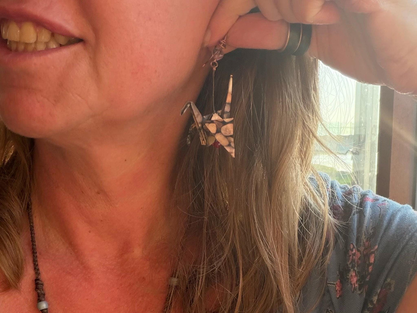 Bird origami earrings on recycled metals. Eco friendly jewellery. Bird earrings. Handmade bird jewellery. Red birds. Ethical jewellery.