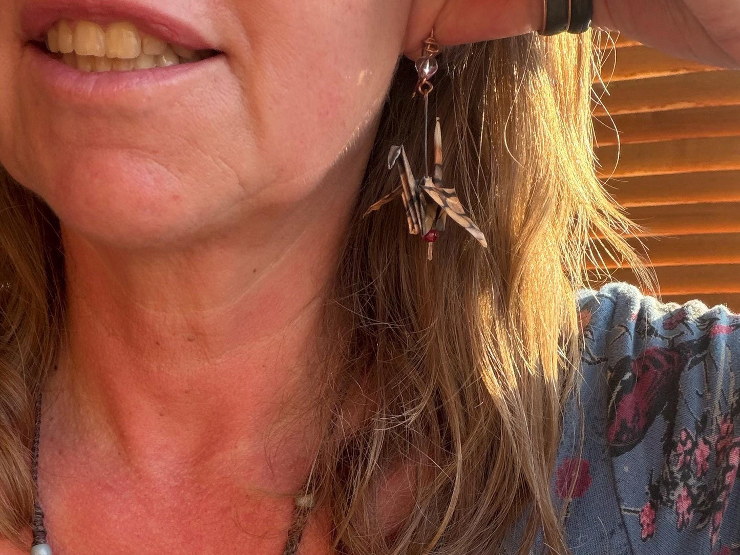 Bird origami earrings on recycled metals. Eco friendly jewellery. Bird earrings. Handmade bird jewellery. Red birds. Ethical jewellery.