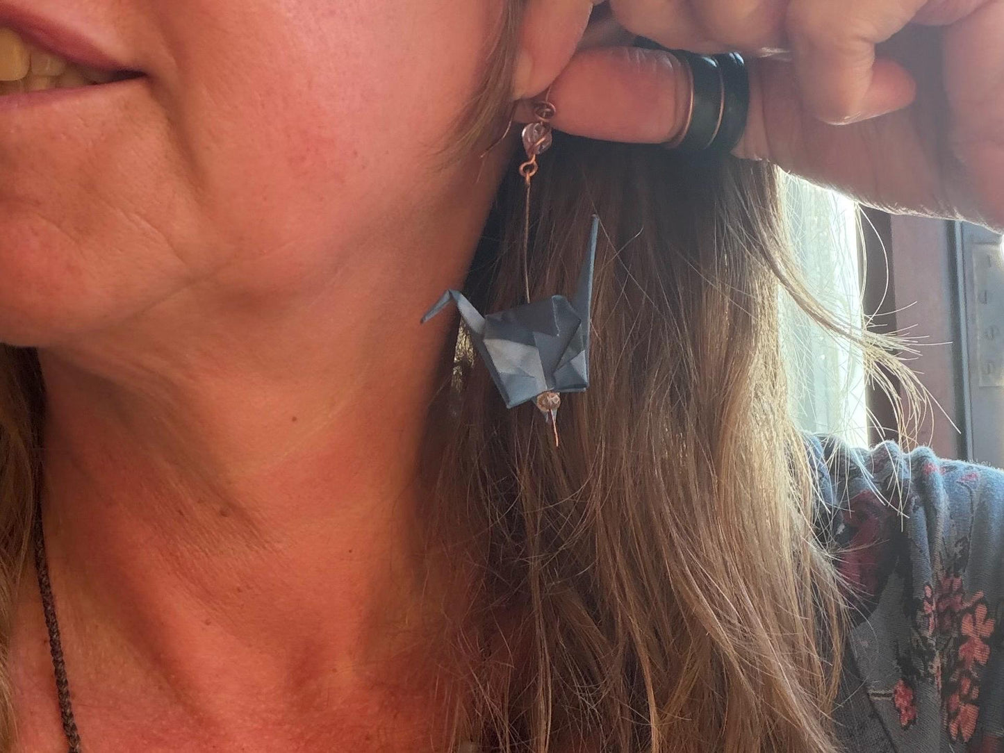 Bird origami earrings on recycled metals. Eco friendly jewellery. Bird earrings. Handmade bird jewellery. Blue birds. Ethical jewellery.