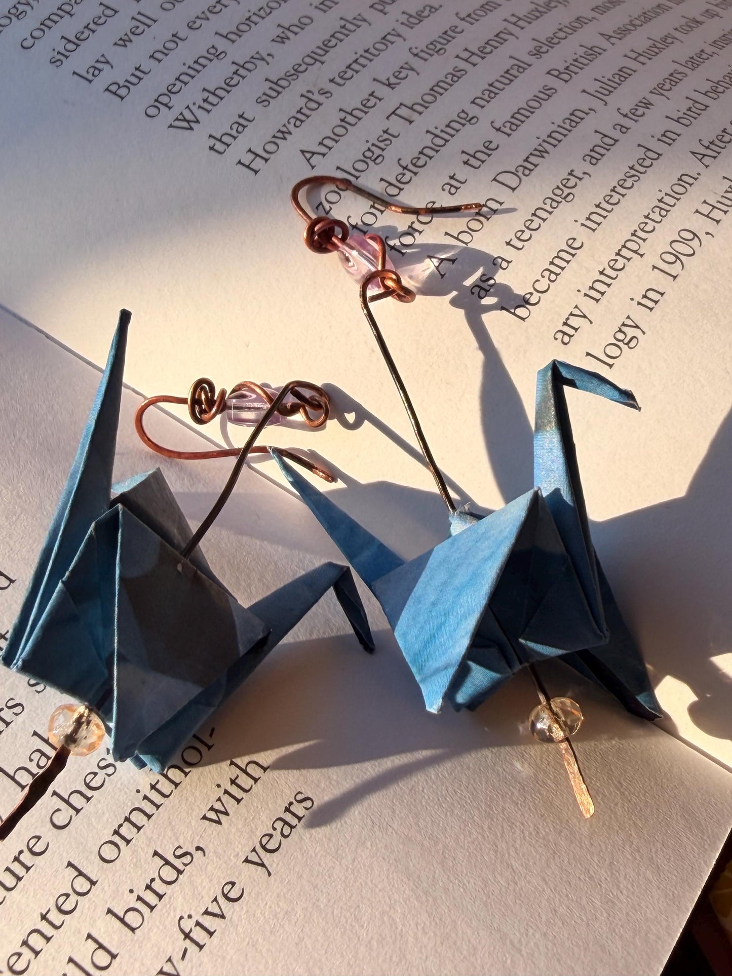 Bird origami earrings on recycled metals. Eco friendly jewellery. Bird earrings. Handmade bird jewellery. Blue birds. Ethical jewellery.