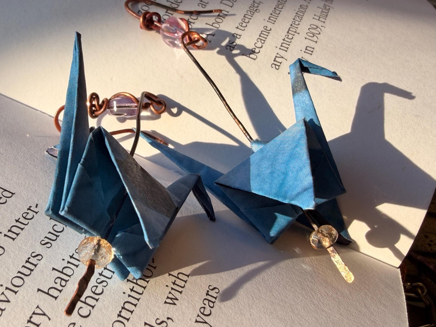 Bird origami earrings on recycled metals. Eco friendly jewellery. Bird earrings. Handmade bird jewellery. Blue birds. Ethical jewellery.