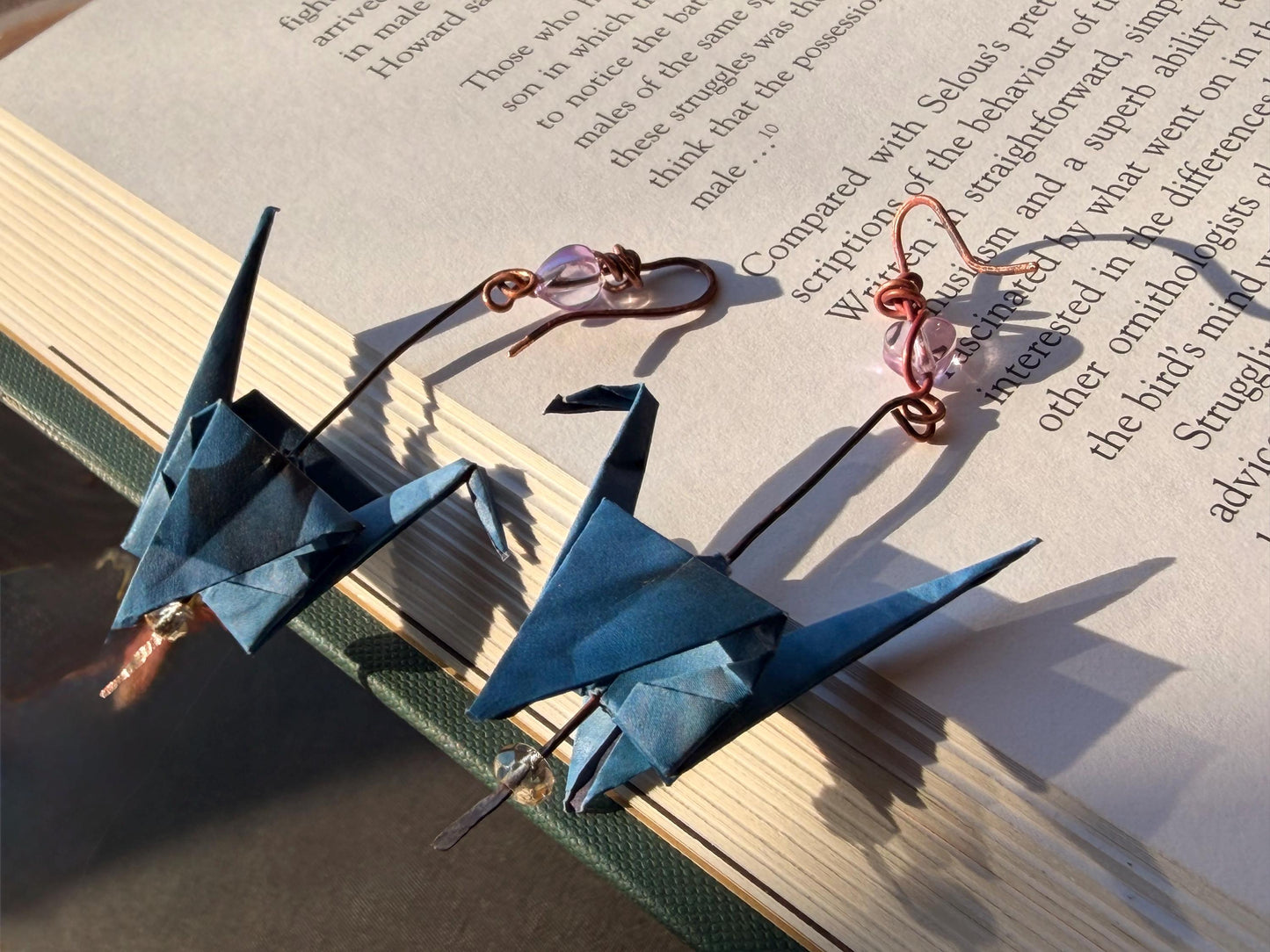 Bird origami earrings on recycled metals. Eco friendly jewellery. Bird earrings. Handmade bird jewellery. Blue birds. Ethical jewellery.