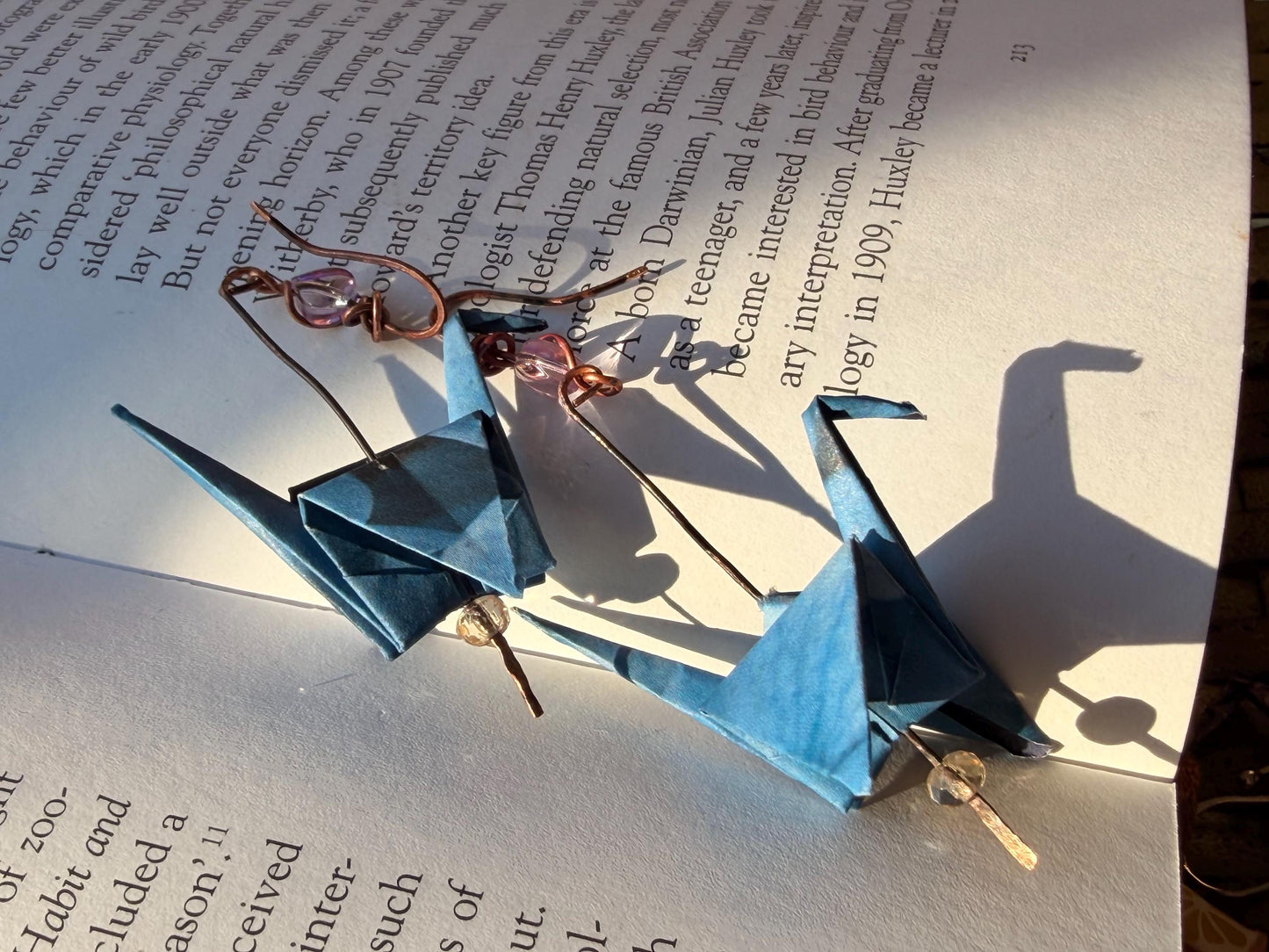 Bird origami earrings on recycled metals. Eco friendly jewellery. Bird earrings. Handmade bird jewellery. Blue birds. Ethical jewellery.