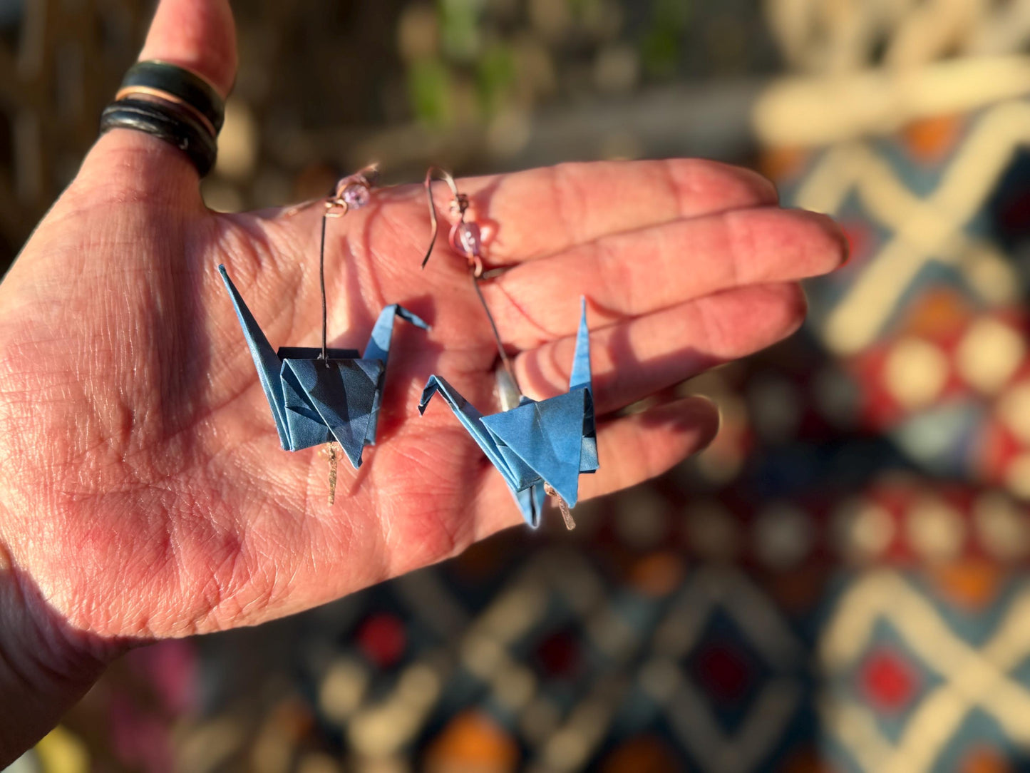 Bird origami earrings on recycled metals. Eco friendly jewellery. Bird earrings. Handmade bird jewellery. Blue birds. Ethical jewellery.