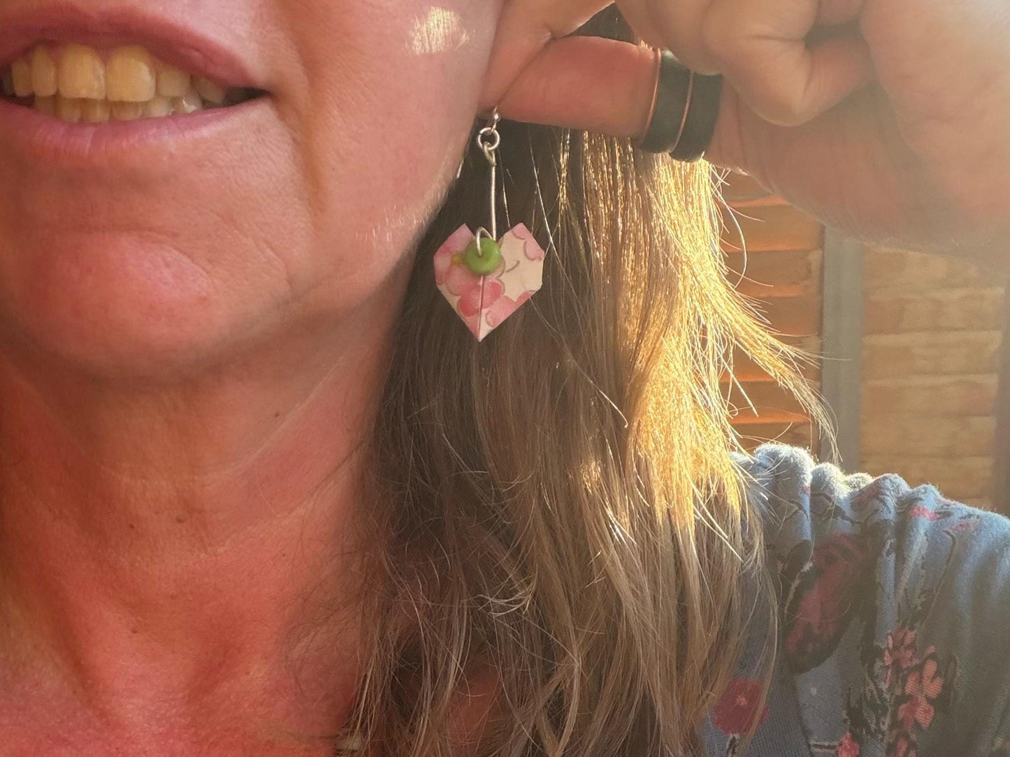 Heart origami earrings on recycled sterling silver. Eco friendly jewellery. Heart earrings. Handmade heart jewellery. PInk hearts on silver