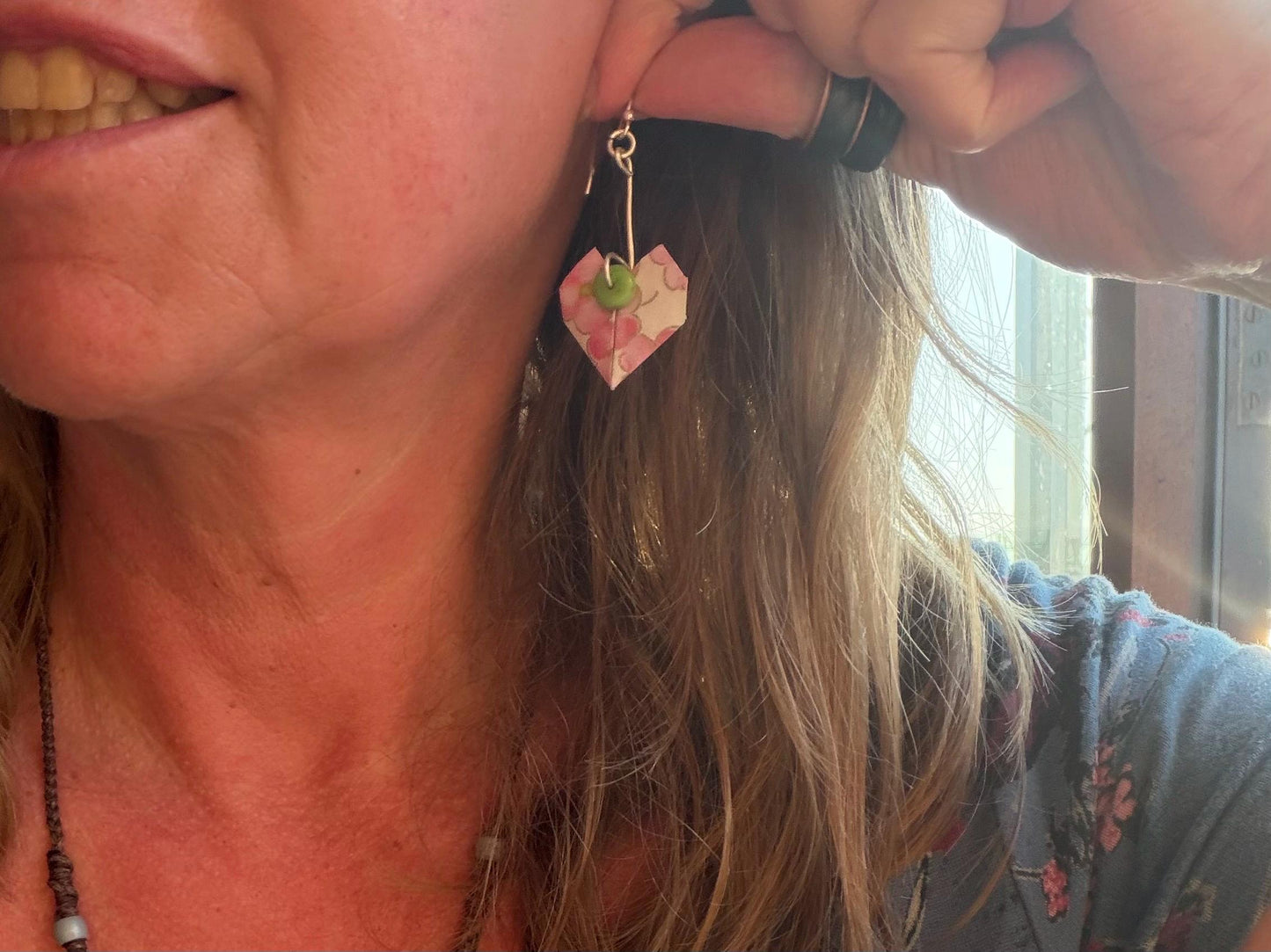 Heart origami earrings on recycled sterling silver. Eco friendly jewellery. Heart earrings. Handmade heart jewellery. PInk hearts on silver