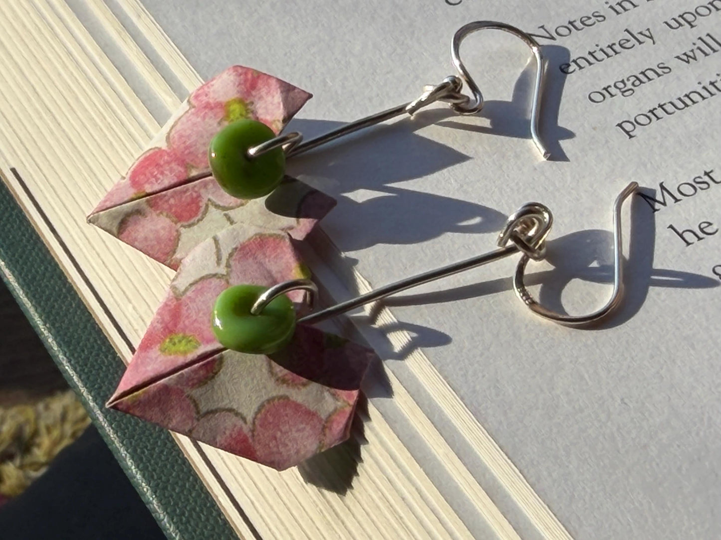 Heart origami earrings on recycled sterling silver. Eco friendly jewellery. Heart earrings. Handmade heart jewellery. PInk hearts on silver