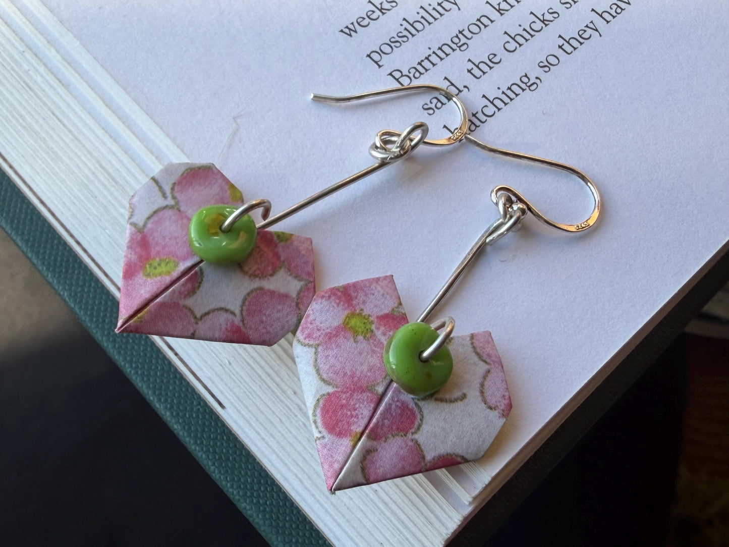 Heart origami earrings on recycled sterling silver. Eco friendly jewellery. Heart earrings. Handmade heart jewellery. PInk hearts on silver