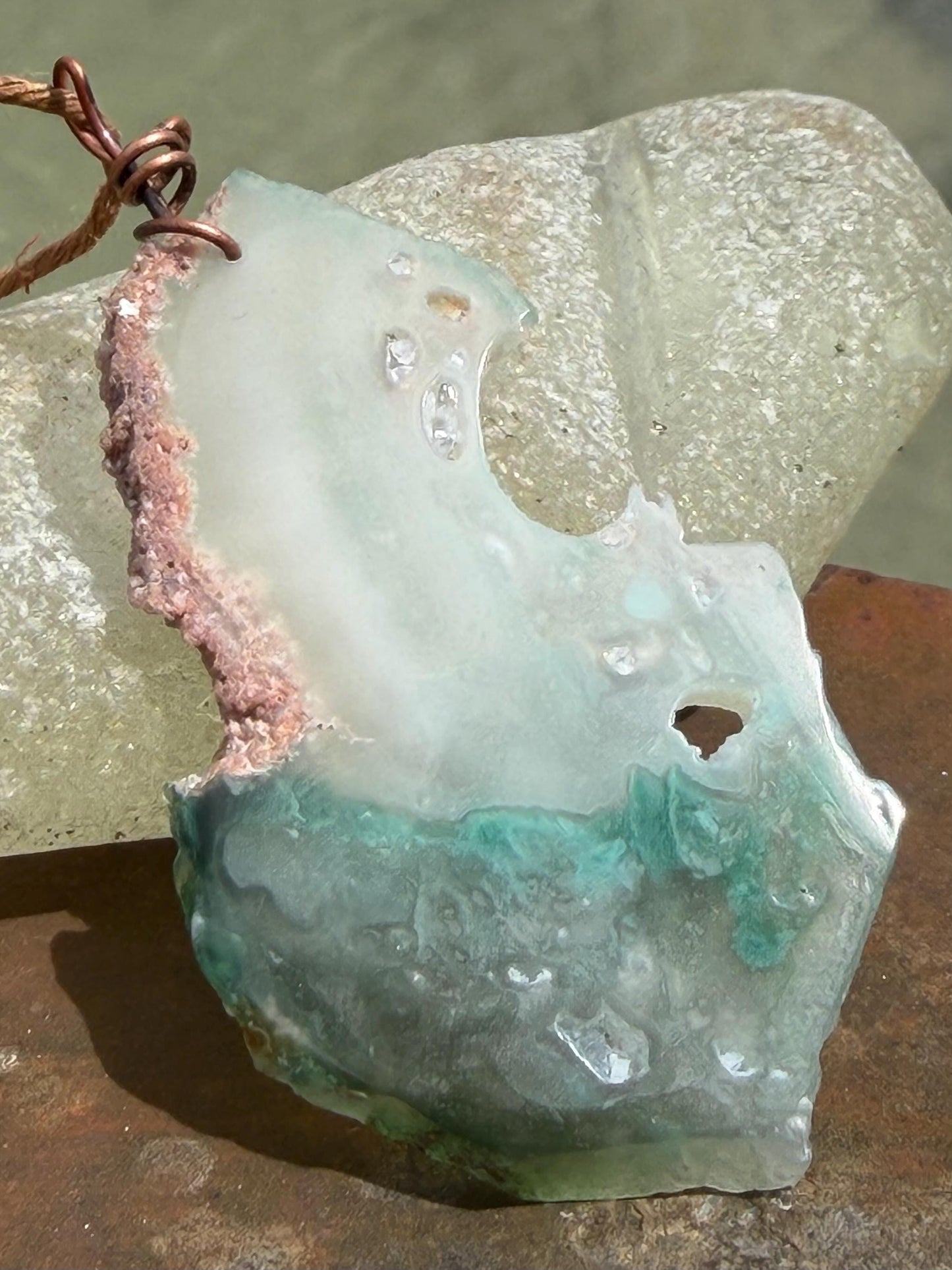 Moss agate necklace, moss agate pendant, large gemstone necklace, green gemstone, gift for gardener. Handmade necklace, boho gift for her
