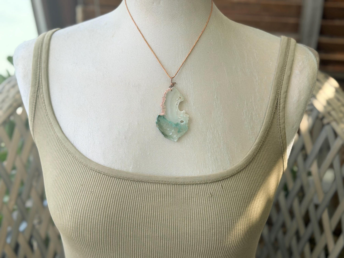 Moss agate necklace, moss agate pendant, large gemstone necklace, green gemstone, gift for gardener. Handmade necklace, boho gift for her