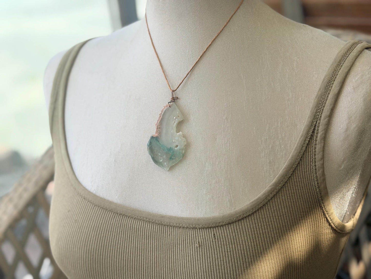 Moss agate necklace, moss agate pendant, large gemstone necklace, green gemstone, gift for gardener. Handmade necklace, boho gift for her