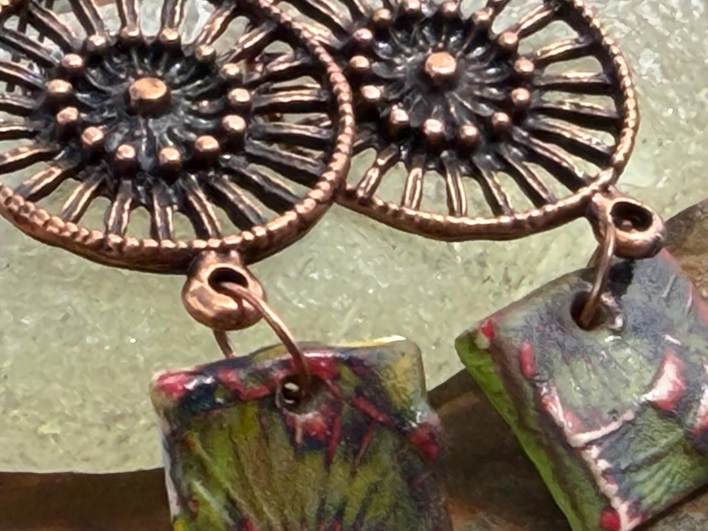 Handmade earrings using Sussex clay. Unique jewellery, ceramic earrings, boho jewellery, boho earrings, unique earrings, unique gift for her
