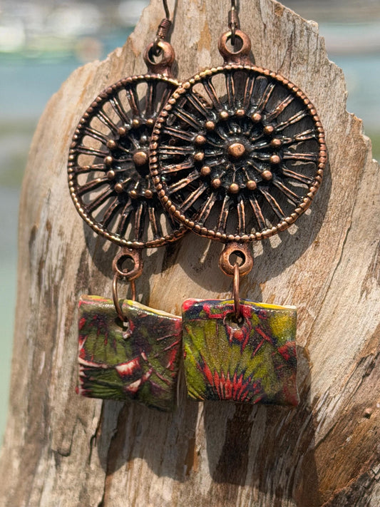 Handmade earrings using Sussex clay. Unique jewellery, ceramic earrings, boho jewellery, boho earrings, unique earrings, unique gift for her