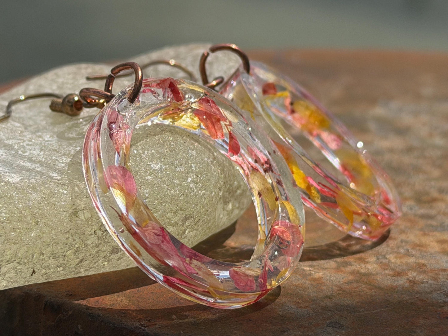 Rose and chamomile flower earrings, homemade earrings, light earrings, boho earrings, unique earrings, handmade earrings, unique jewellery