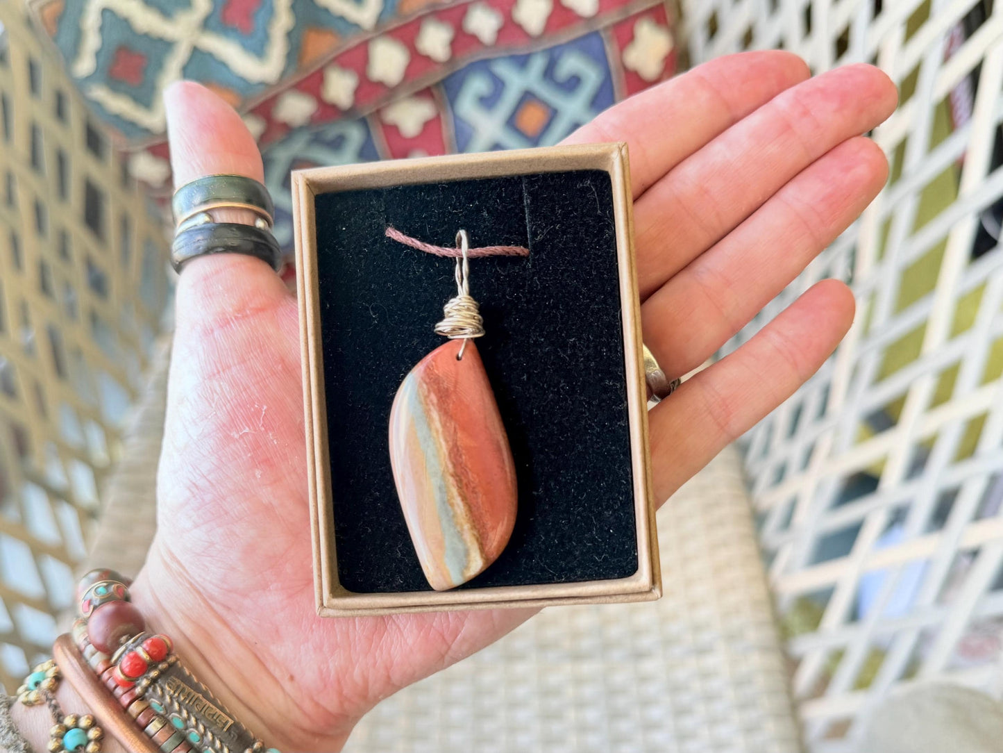 Polychrome jasper gemstone necklace. Ethical jewellery, unusual gemstone pendants. Stunning unique jewellery. Unique gifts. Unique necklace.