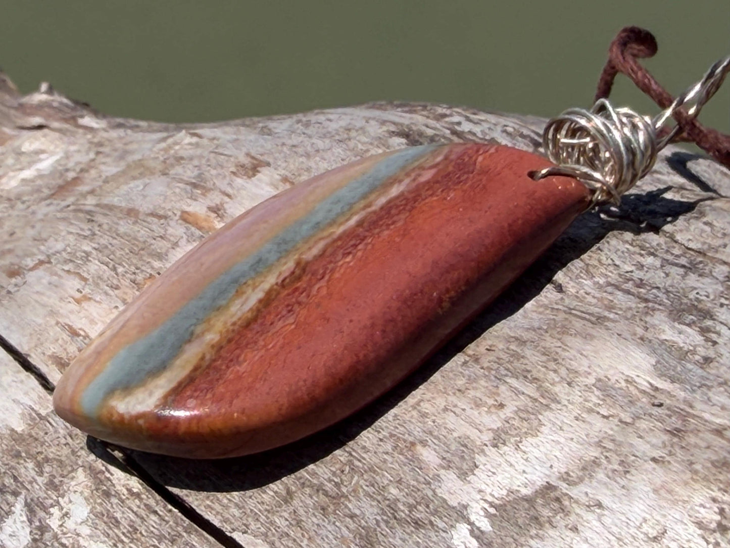 Polychrome jasper gemstone necklace. Ethical jewellery, unusual gemstone pendants. Stunning unique jewellery. Unique gifts. Unique necklace.