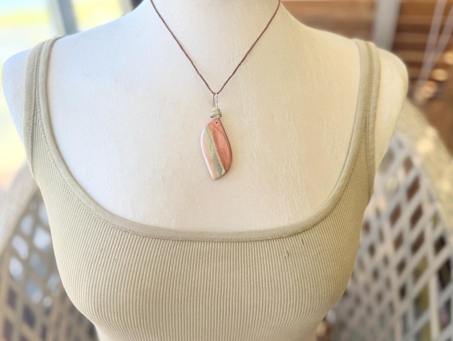Polychrome jasper gemstone necklace. Ethical jewellery, unusual gemstone pendants. Stunning unique jewellery. Unique gifts. Unique necklace.
