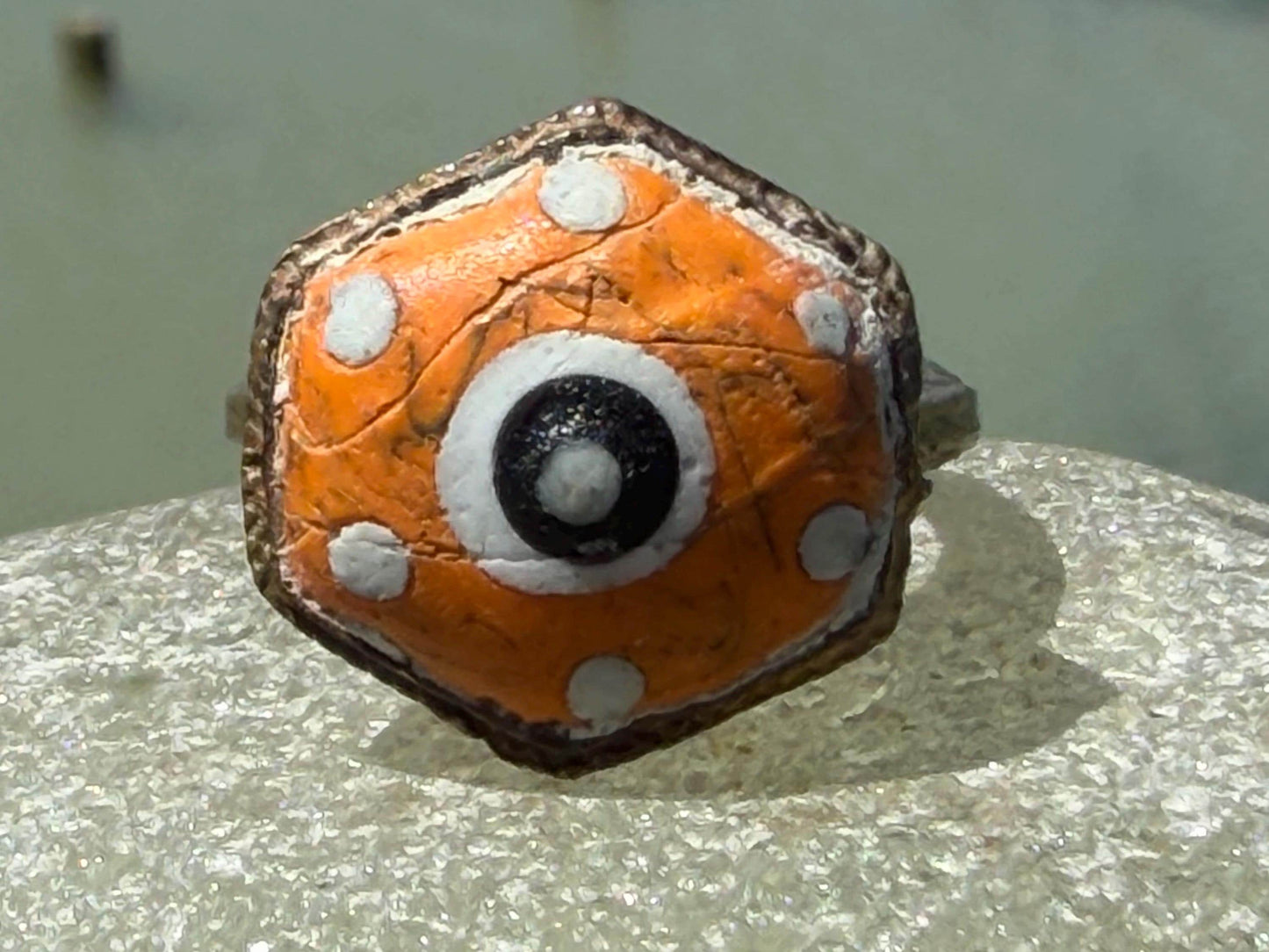 Fabulous vintage orange ring made from brass and enamel. Statement ring. Eco friendly jewellery. Ethical jewellery. Orange jewellery.