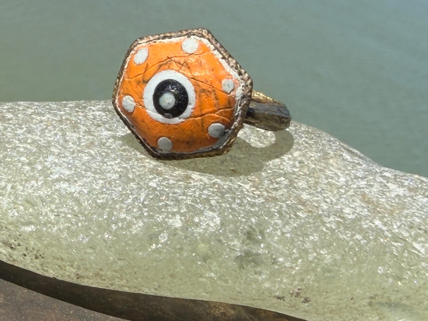 Fabulous vintage orange ring made from brass and enamel. Statement ring. Eco friendly jewellery. Ethical jewellery. Orange jewellery.