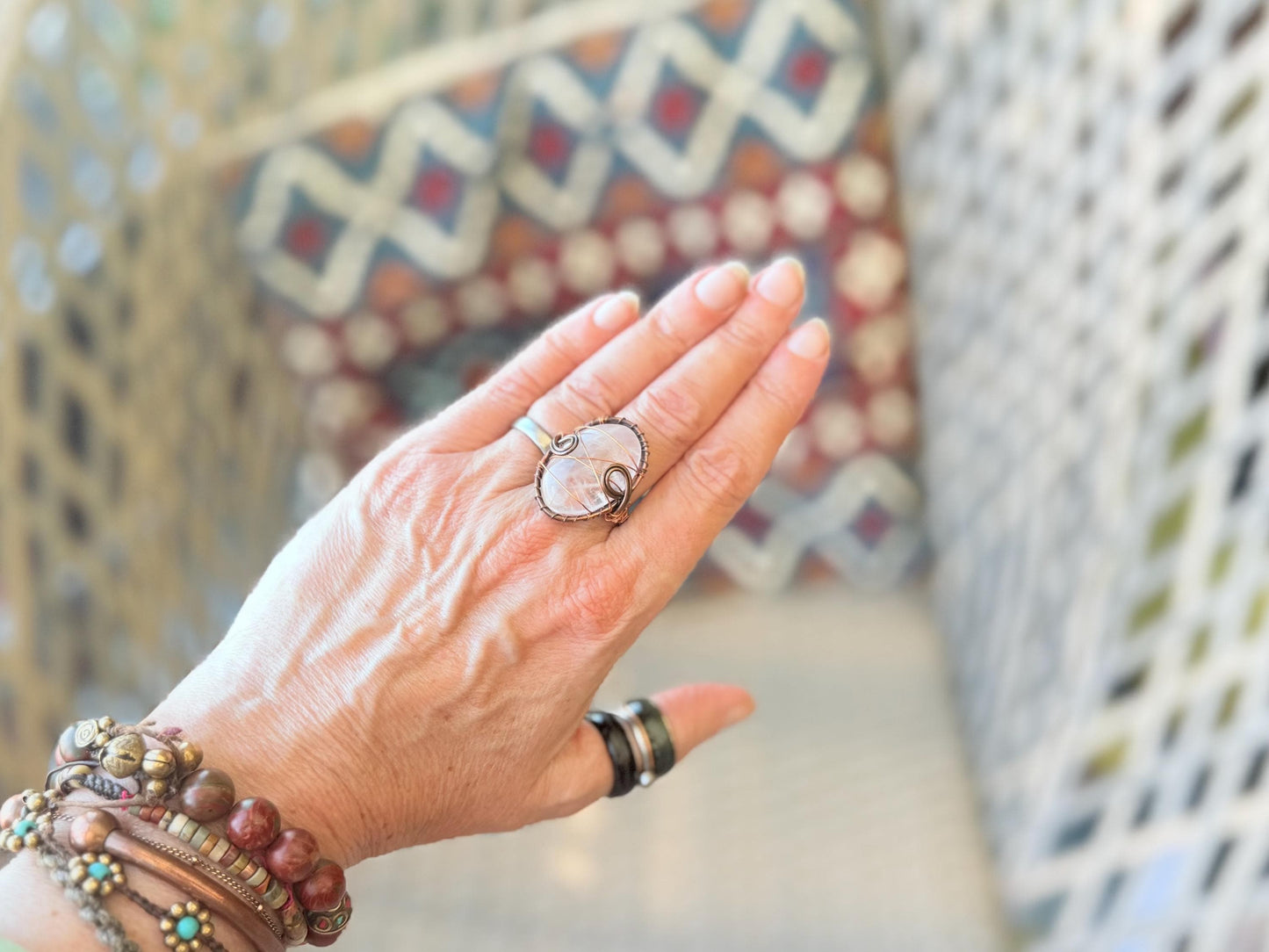 Ethically sourced rose quartz ring. Unique gift for her, romantic gift, pink gemstone ring, ethical jewellery, handmade ring, boho ring