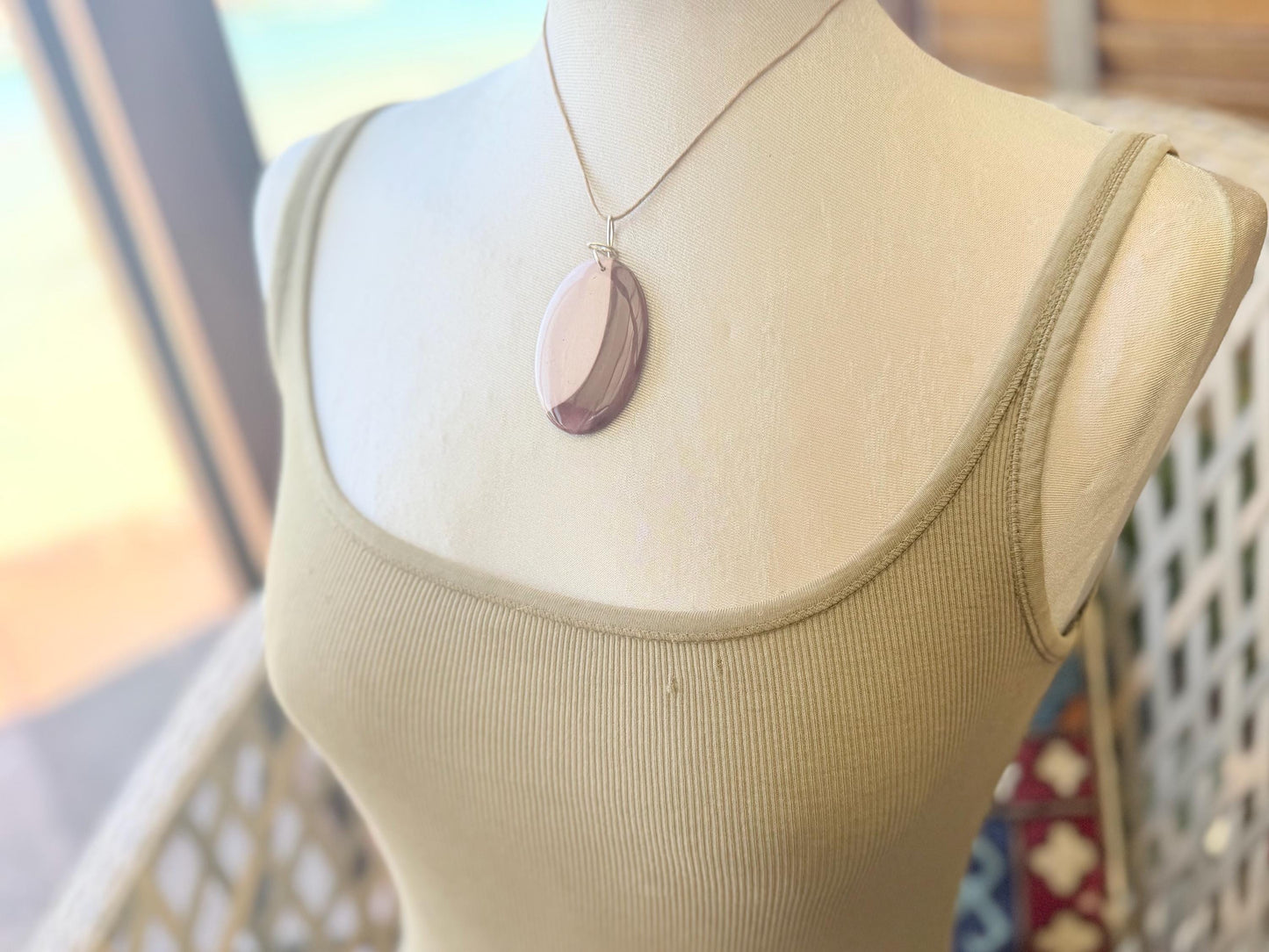 Ethically sourced mookite gemstone necklace. Handmade unusual jewellery, gift for him, gift for her. Ethical jewellery. Unusual gemstone