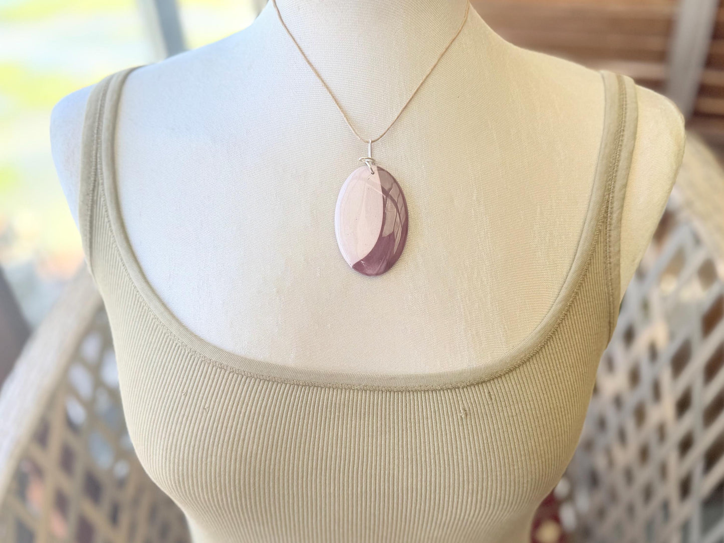Ethically sourced mookite gemstone necklace. Handmade unusual jewellery, gift for him, gift for her. Ethical jewellery. Unusual gemstone