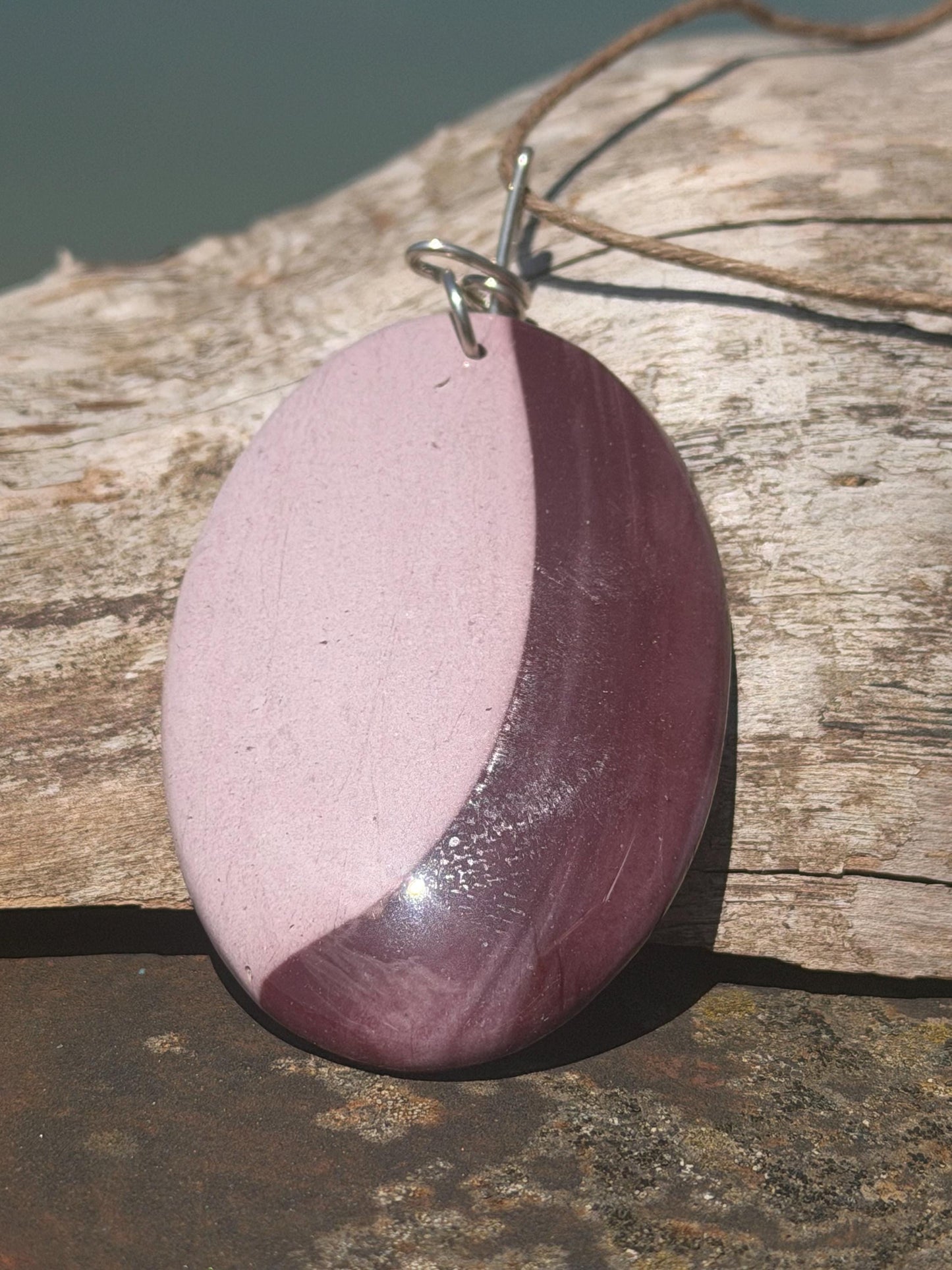 Ethically sourced mookite gemstone necklace. Handmade unusual jewellery, gift for him, gift for her. Ethical jewellery. Unusual gemstone