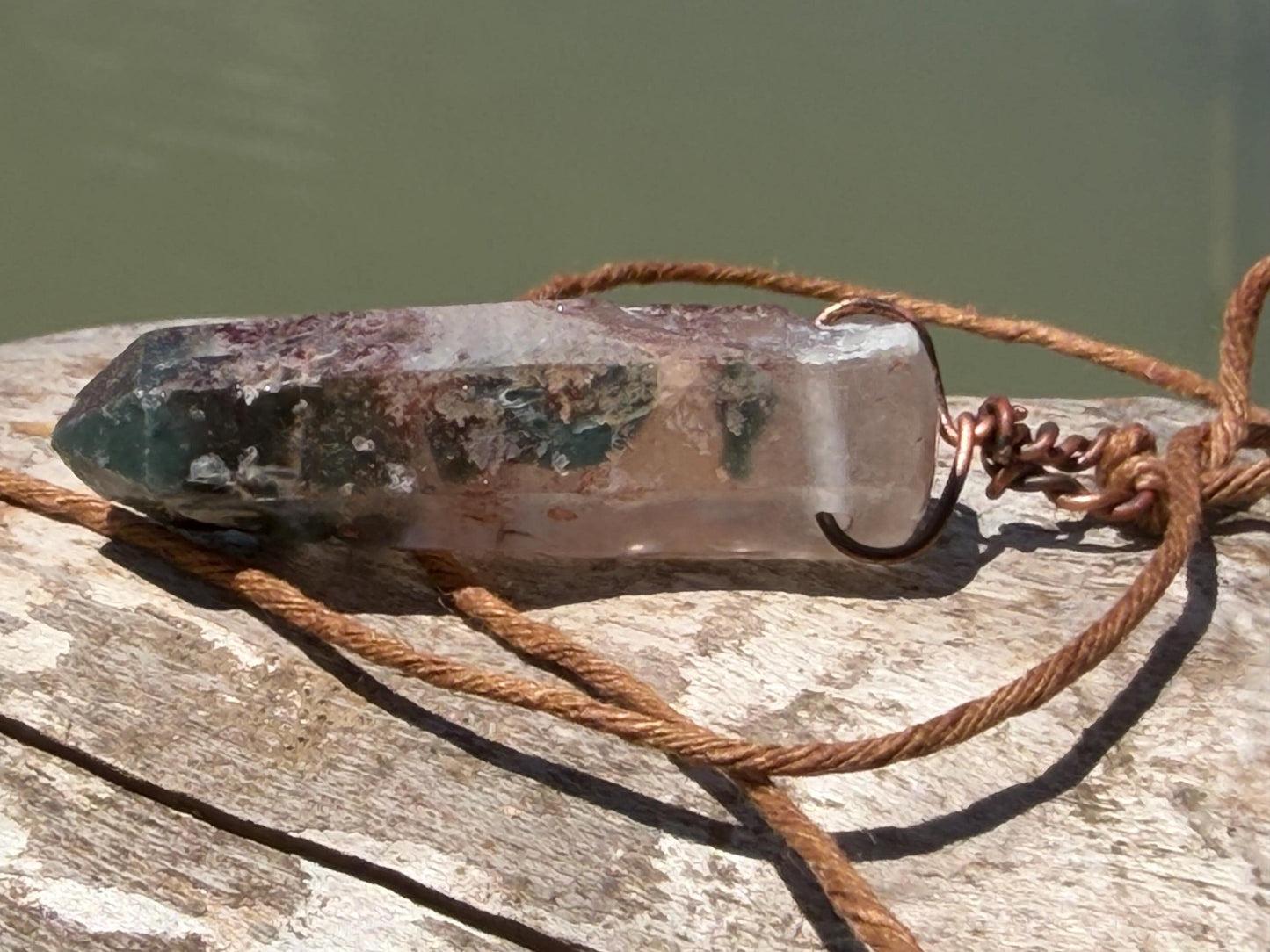 Raw moss agate necklace. Rustic moss agate pendant, large gemstone necklace, green gemstone, gift for gardener. Handmade necklace.