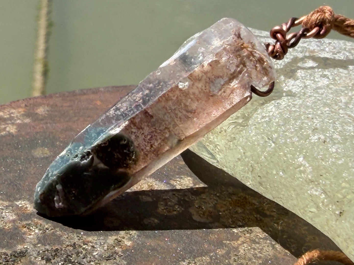 Raw moss agate necklace. Rustic moss agate pendant, large gemstone necklace, green gemstone, gift for gardener. Handmade necklace.