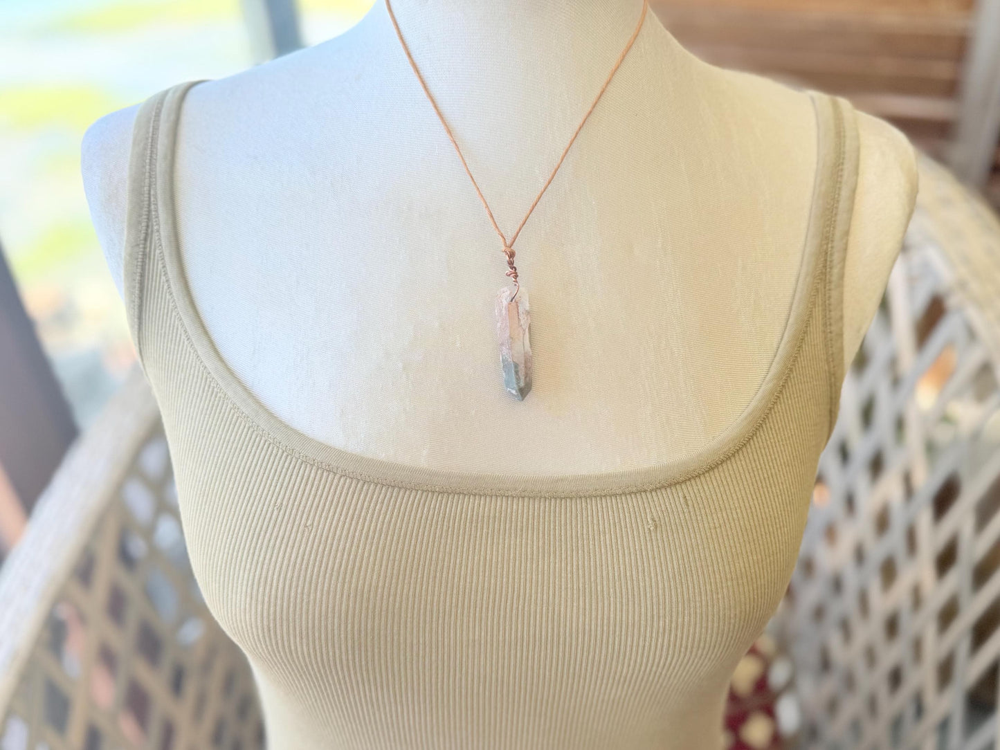 Raw moss agate necklace. Rustic moss agate pendant, large gemstone necklace, green gemstone, gift for gardener. Handmade necklace.