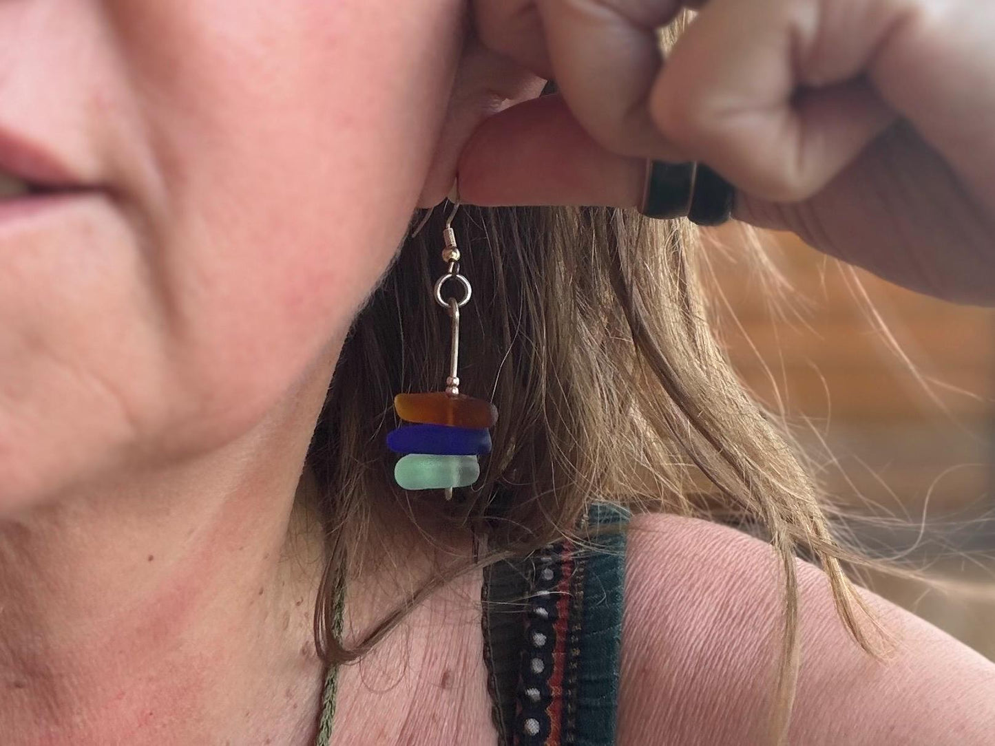Handmade earrings. Recycled earrings, Unique earrings, red white blue sea glass earrings. Jubilee earrings, gift for her, ethical jewellery