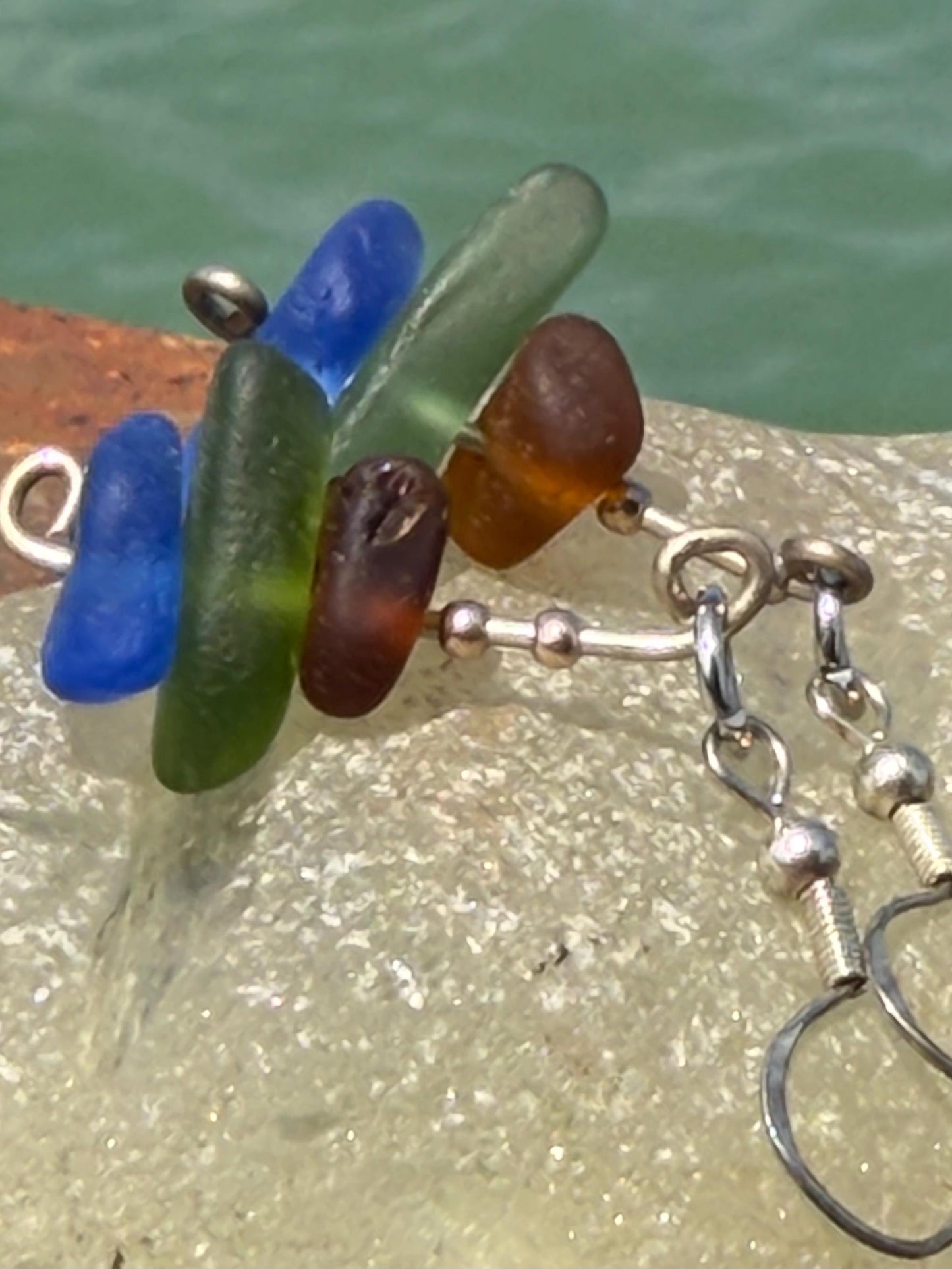 Handmade earrings. Recycled earrings, Unique earrings, red white blue sea glass earrings. Jubilee earrings, gift for her, ethical jewellery