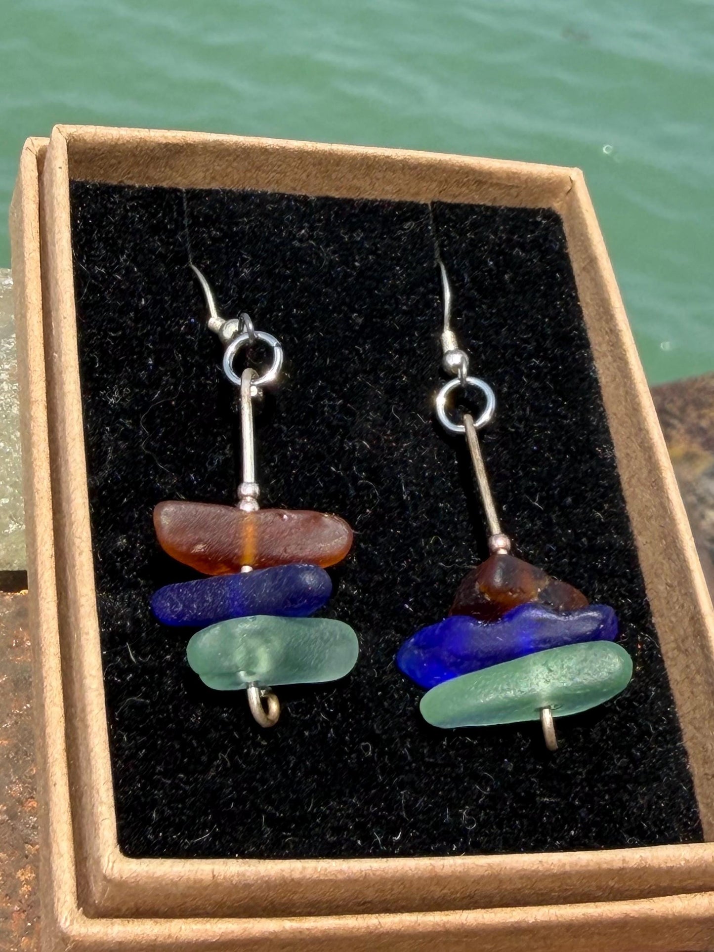 Handmade earrings. Recycled earrings, Unique earrings, red white blue sea glass earrings. Jubilee earrings, gift for her, ethical jewellery