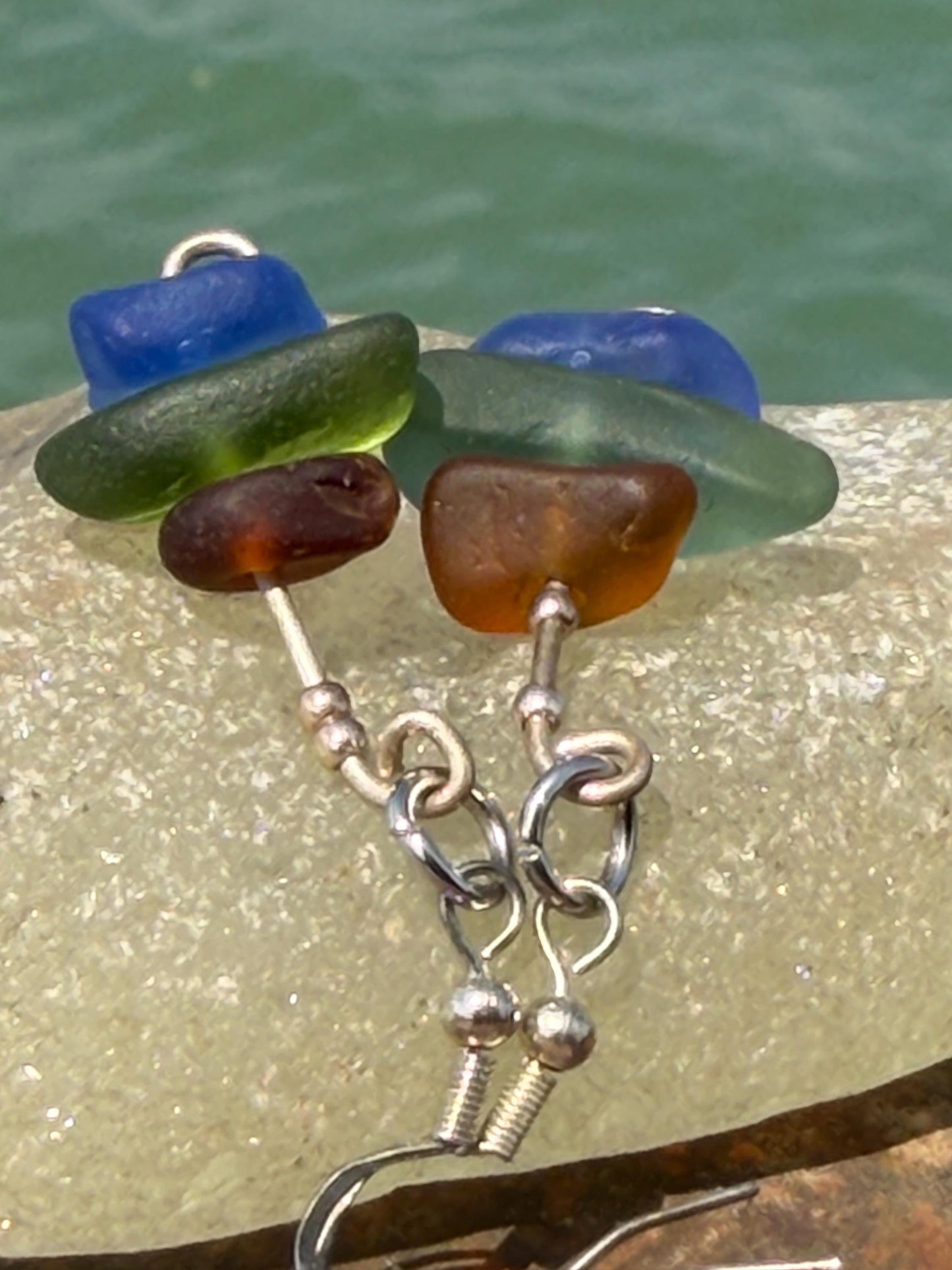 Handmade earrings. Recycled earrings, Unique earrings, red white blue sea glass earrings. Jubilee earrings, gift for her, ethical jewellery
