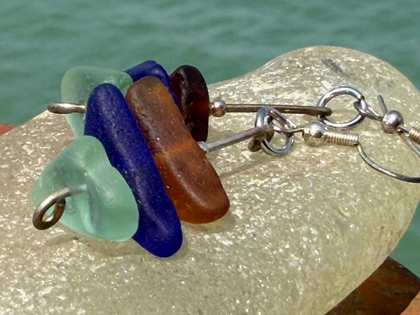 Handmade earrings. Recycled earrings, Unique earrings, red white blue sea glass earrings. Jubilee earrings, gift for her, ethical jewellery