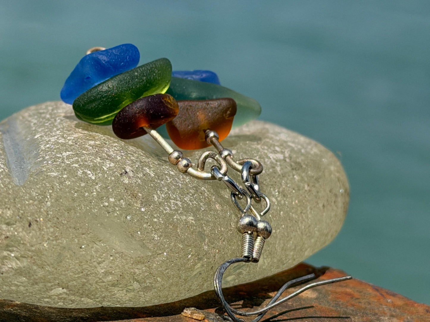 Handmade earrings. Recycled earrings, Unique earrings, red white blue sea glass earrings. Jubilee earrings, gift for her, ethical jewellery