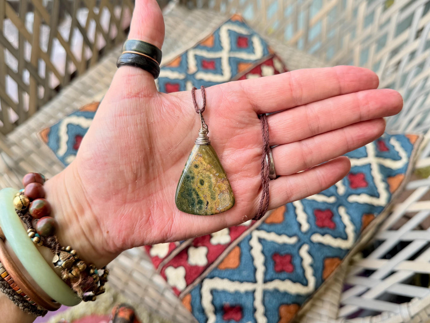 Ocean Jasper necklace. Handmade and unusual necklace. Sustainable unique jewellery. Unusial boho necklace, eco friendly jewellery.