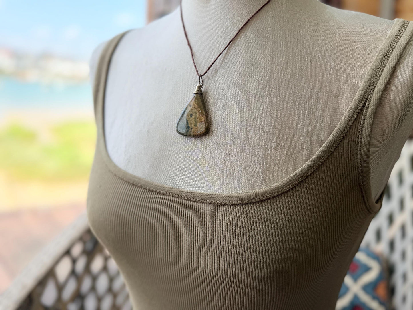 Ocean Jasper necklace. Handmade and unusual necklace. Sustainable unique jewellery. Unusial boho necklace, eco friendly jewellery.