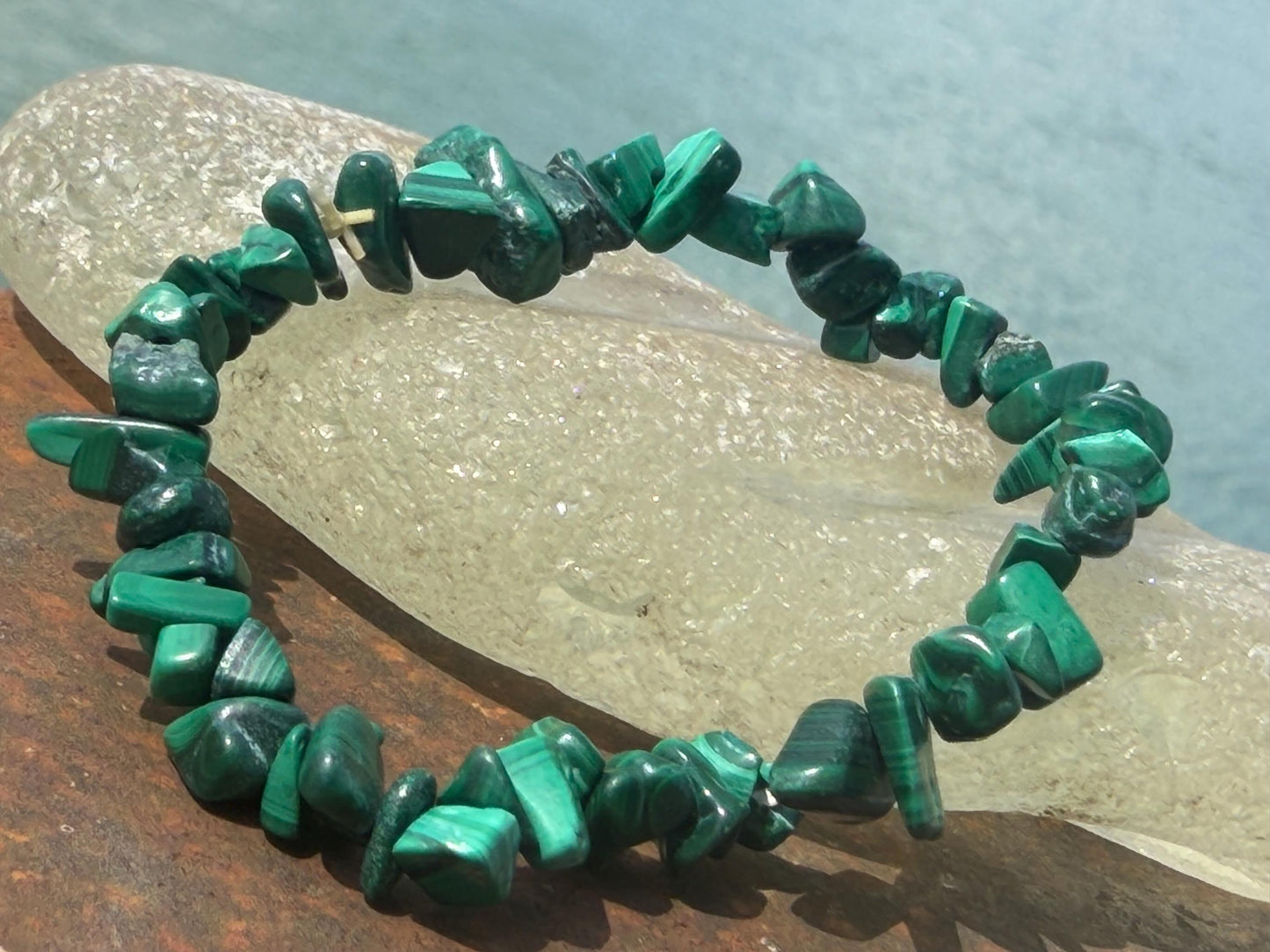 Malachite bracelet. Upcycled malachite jewellery. Ethical jewellery, unusual jewellery, malachite jewellery, green gemstone bracelet.