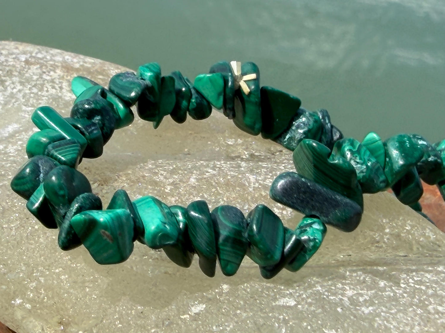 Malachite bracelet. Upcycled malachite jewellery. Ethical jewellery, unusual jewellery, malachite jewellery, green gemstone bracelet.