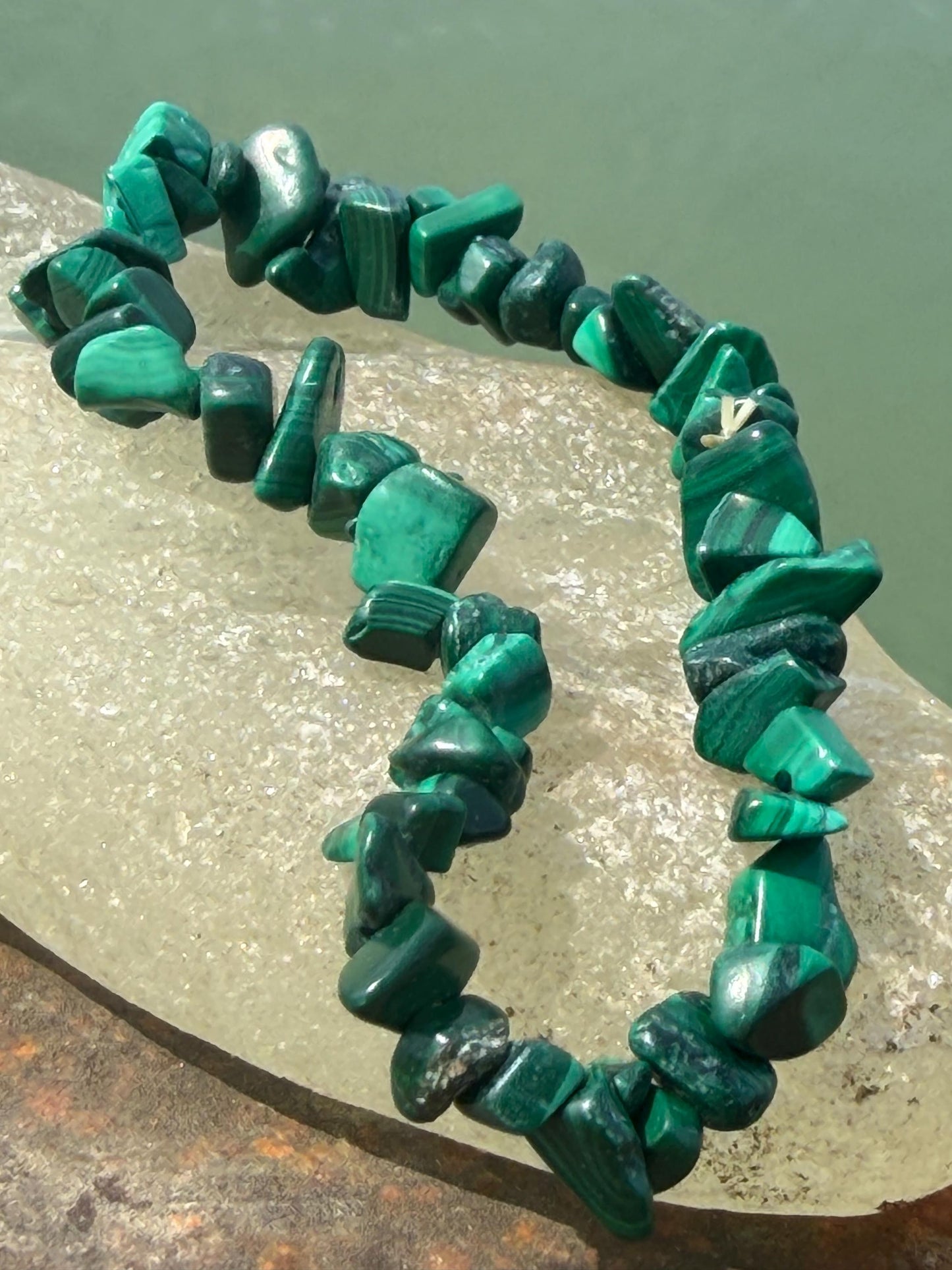 Malachite bracelet. Upcycled malachite jewellery. Ethical jewellery, unusual jewellery, malachite jewellery, green gemstone bracelet.