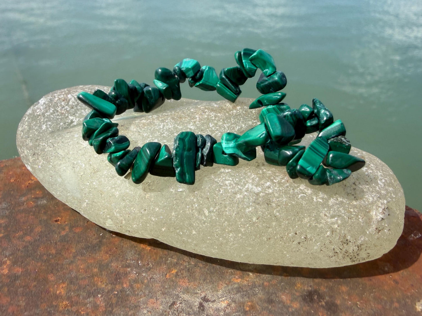 Malachite bracelet. Upcycled malachite jewellery. Ethical jewellery, unusual jewellery, malachite jewellery, green gemstone bracelet.