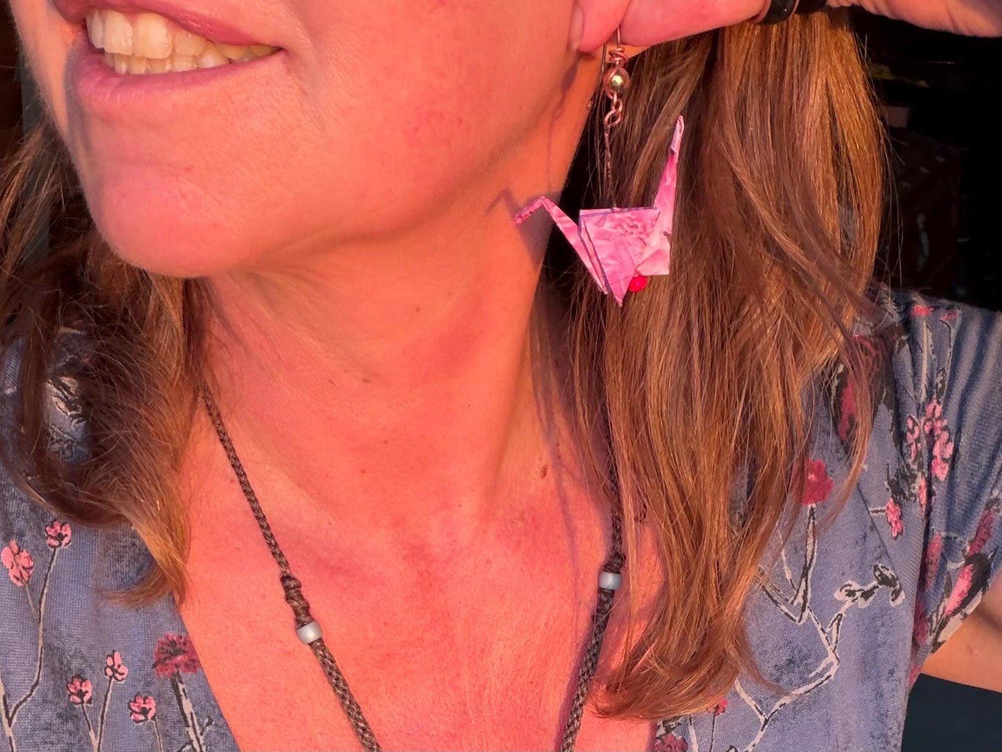 Bird origami earrings on recycled metals. Eco friendly jewellery. Bird earrings. Handmade bird jewellery. Pink birds. Ethical jewellery.