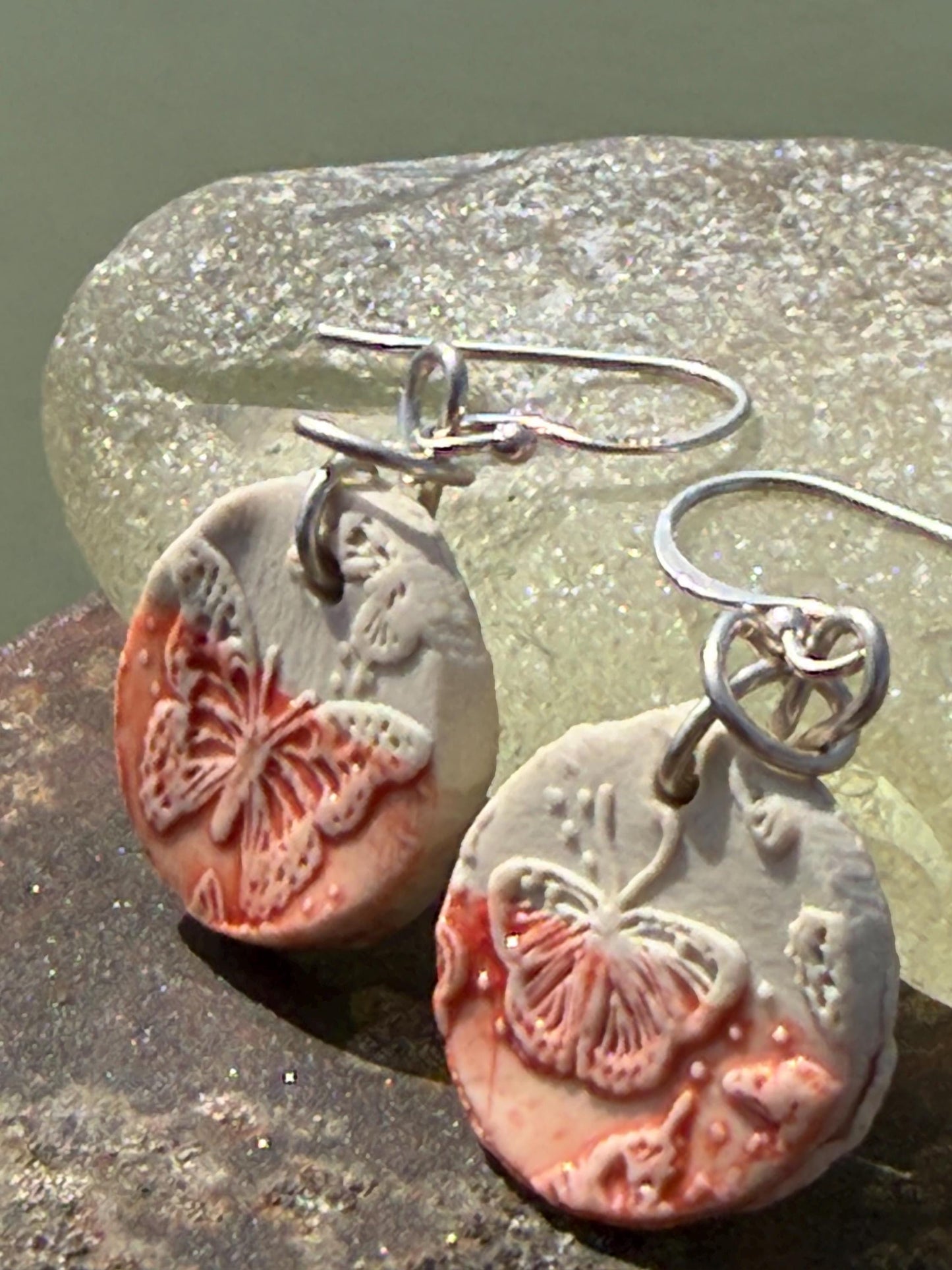 Handmade Ceramic Earrings made with Sussex Clay - Unique jewellery, Pink earrings, Ethical Jewelry